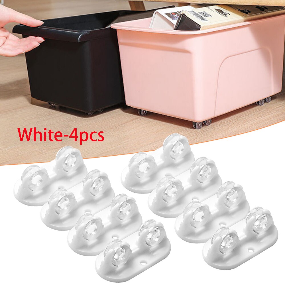 4pcs/Set Adhesive Pulley Storage Box Casters Trash Can Self Adhesive Furniture Caster Wheel Silent No Scratches Box Wheels: White
