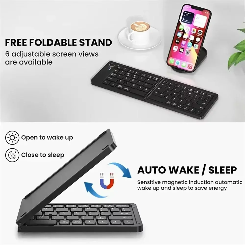 Taitettava Bluetooth-näppäimistö 68 Näppäintä - Kannettava Tabletille, Puhelimelle, Windows, iOS, Android