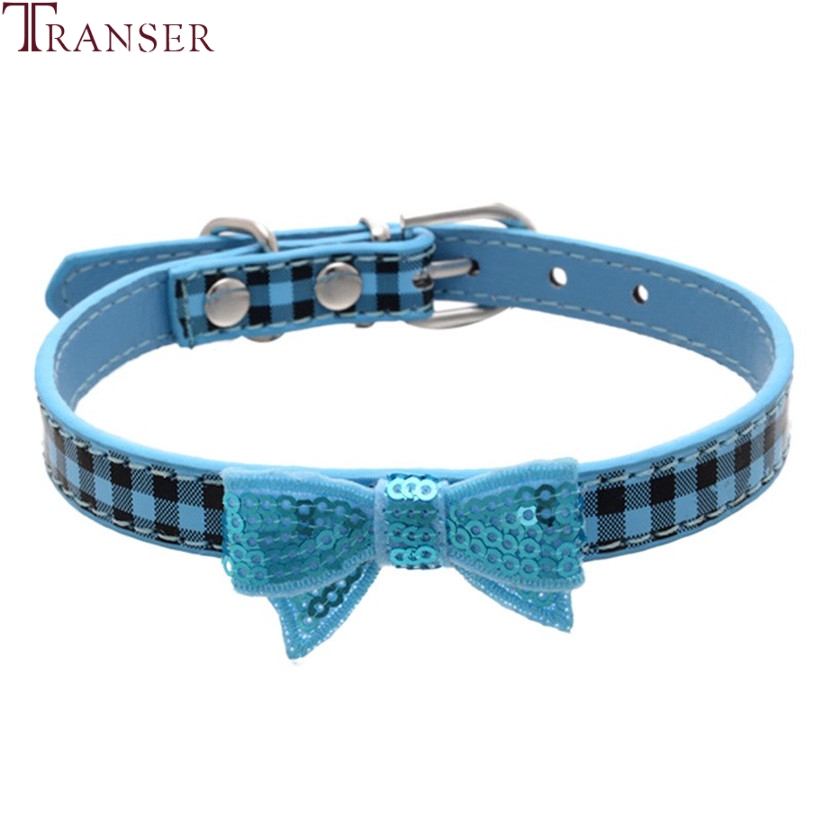 Transer Hond Levert Leuke Pu Leer Plaid Huisdieren Halsband Met Pailletten Strik Voor Kleine Honden 80124