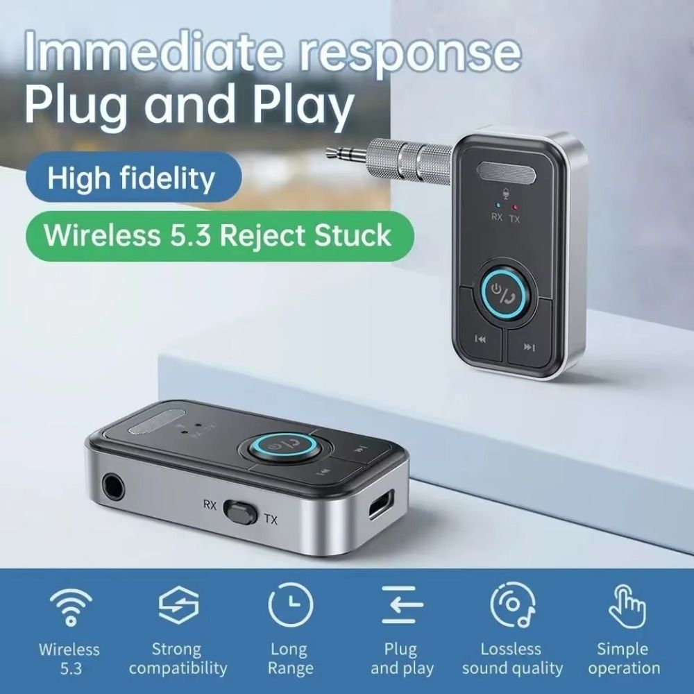 2 in 1 Bluetooth 5.3 Receiver Transmitter Mini 3.5mm AUX Bluetooth Wireless Adapter Jack LED Indicators