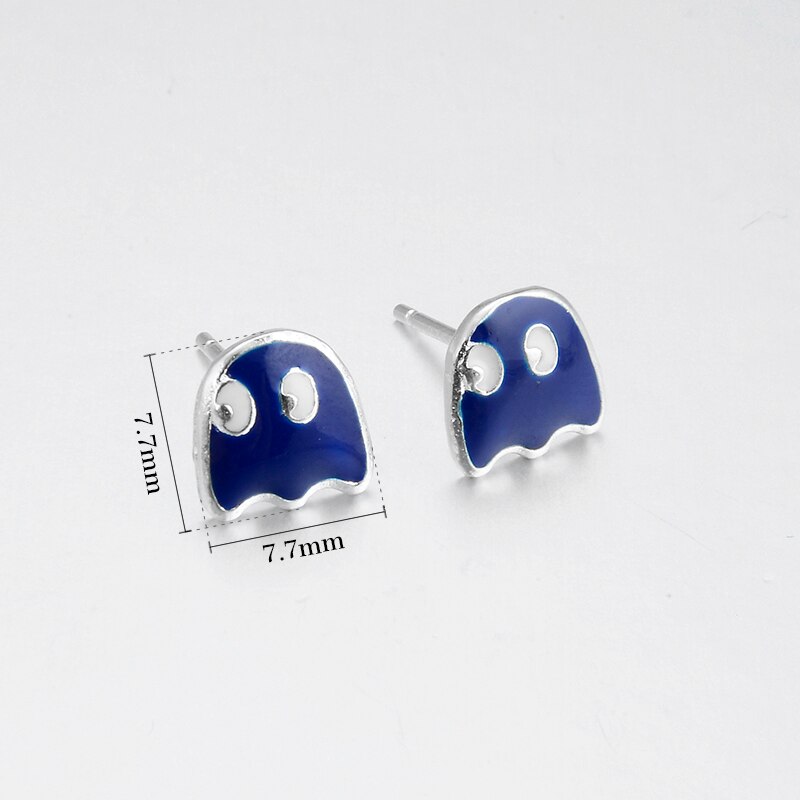 Authentieke 925 Sterling Silver Deep Blue Oorbel Zoals Halloween Ghost Shape Enamel Stud Oorbellen Fine Partij Sieraden Vrouwen