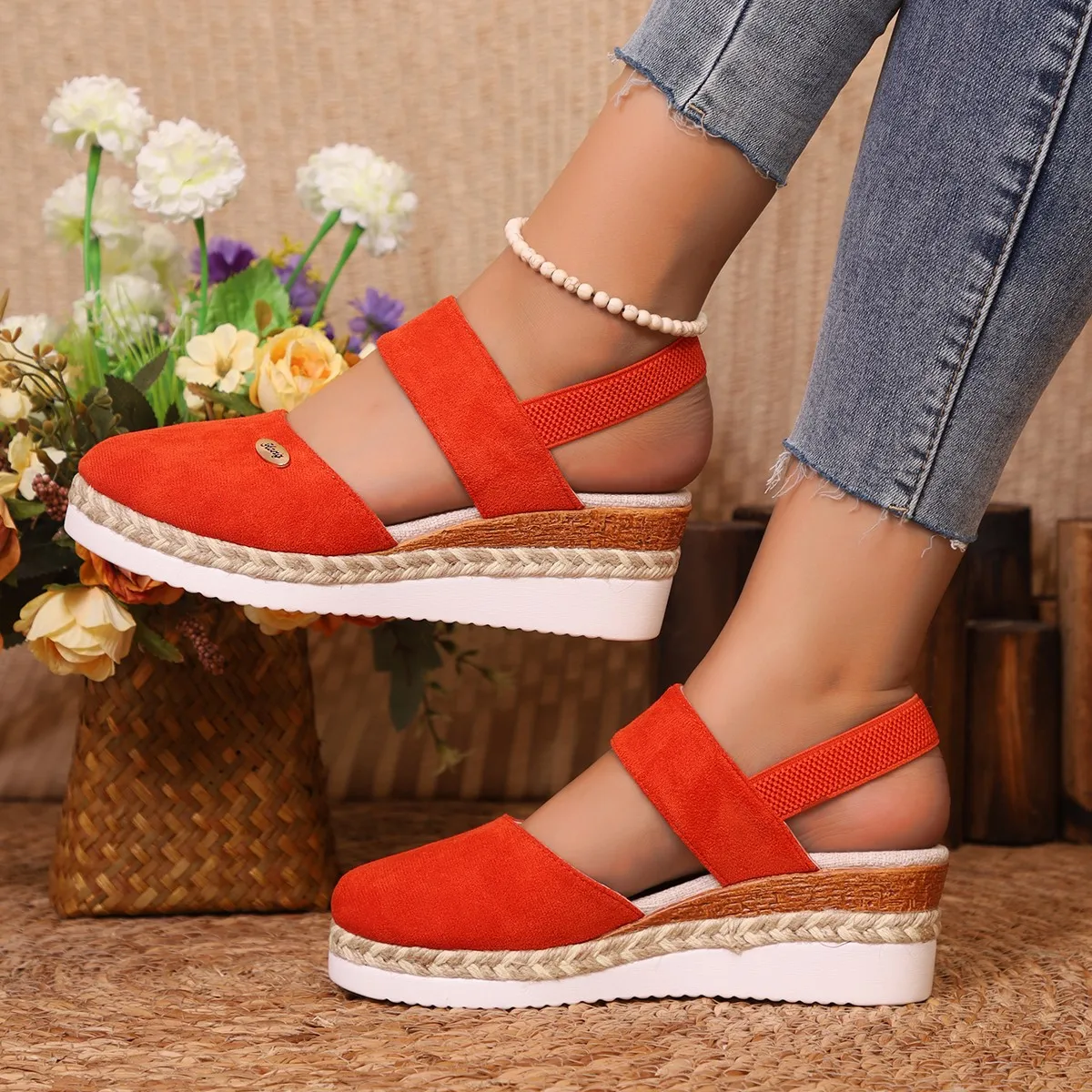 Sandales à l'offre elles compensées pour femmes, chaussures de gladiateur, Espadrilles à plateforme, Fermées, Été
