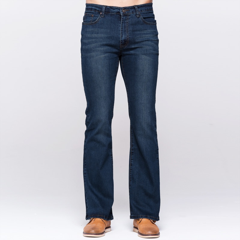Grg heren slim boot cut jeans klassieke stretch denim licht uitlopende diepblauwe jeans stretchbroek