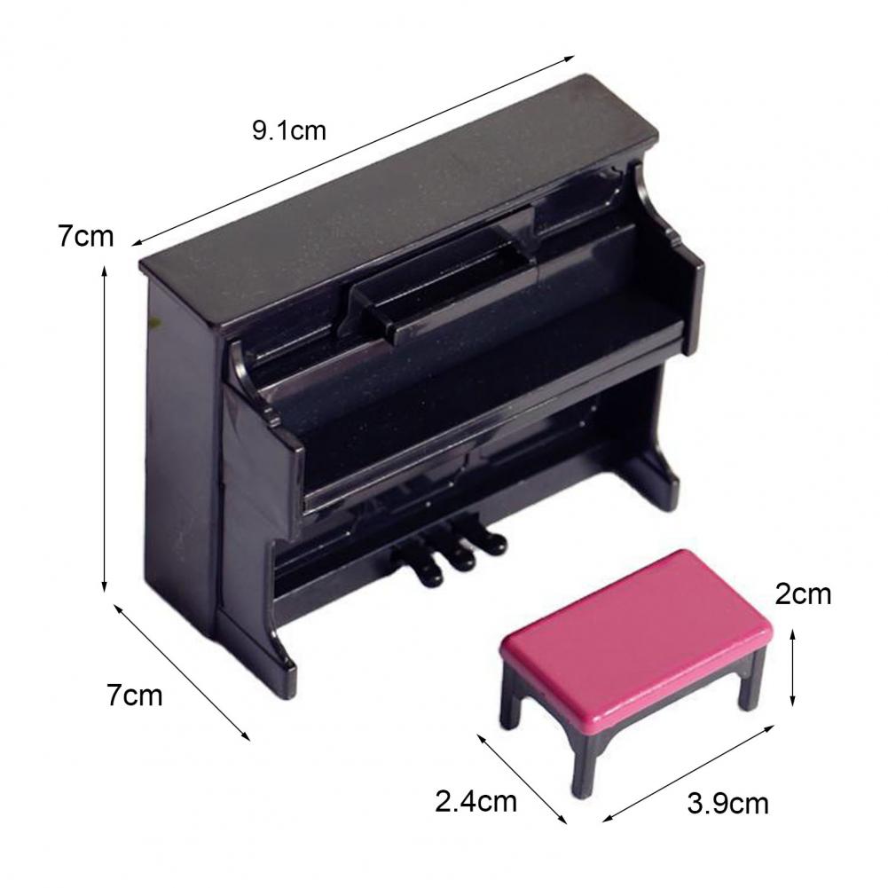 3Pcs/Set Mini Grand Piano Simulation Toy Miniature Piano with Stool DIY Handmade Dollhouse Model for Home