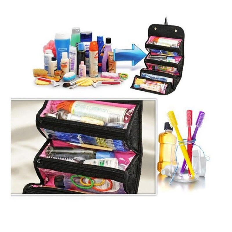 Grande capacidade roll-n-go saco cosmético para as mulheres armazenamento de viagem impermeável pvc compõem saco beleza higiene pessoal organizador caso kit