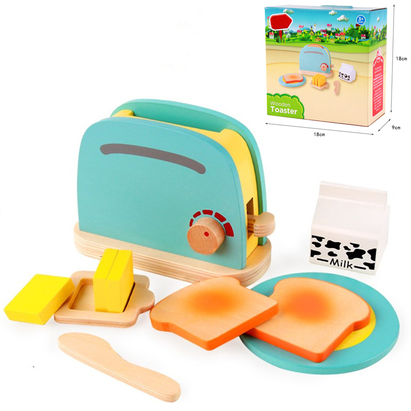 Mother garden children's wood playhouse game toy toast bread toaster wooden child kitchen toys set: bread toaster set C