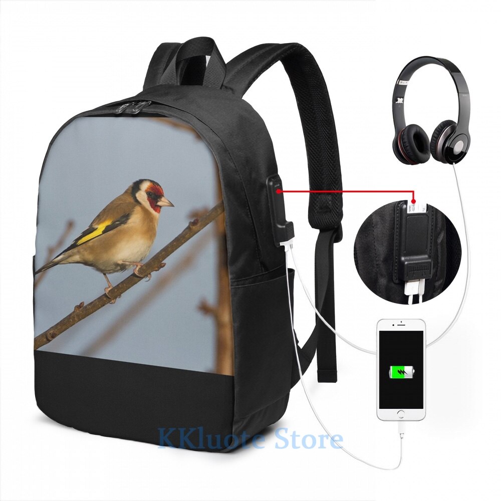 Grappige Grafische Print Distelvink Usb Lading Rugzak Mannen Schooltassen Vrouwen Tas Reizen Laptoptas: USB Backpack 17 in