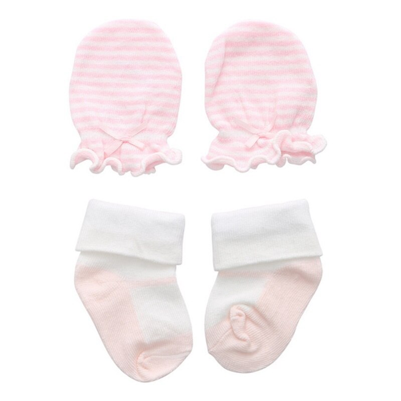 Kids Girls Socks Gloves Sets Casual Newborn Baby Girl Striped Bow-knot Non-Slip Cotton Socks And Gloves Set