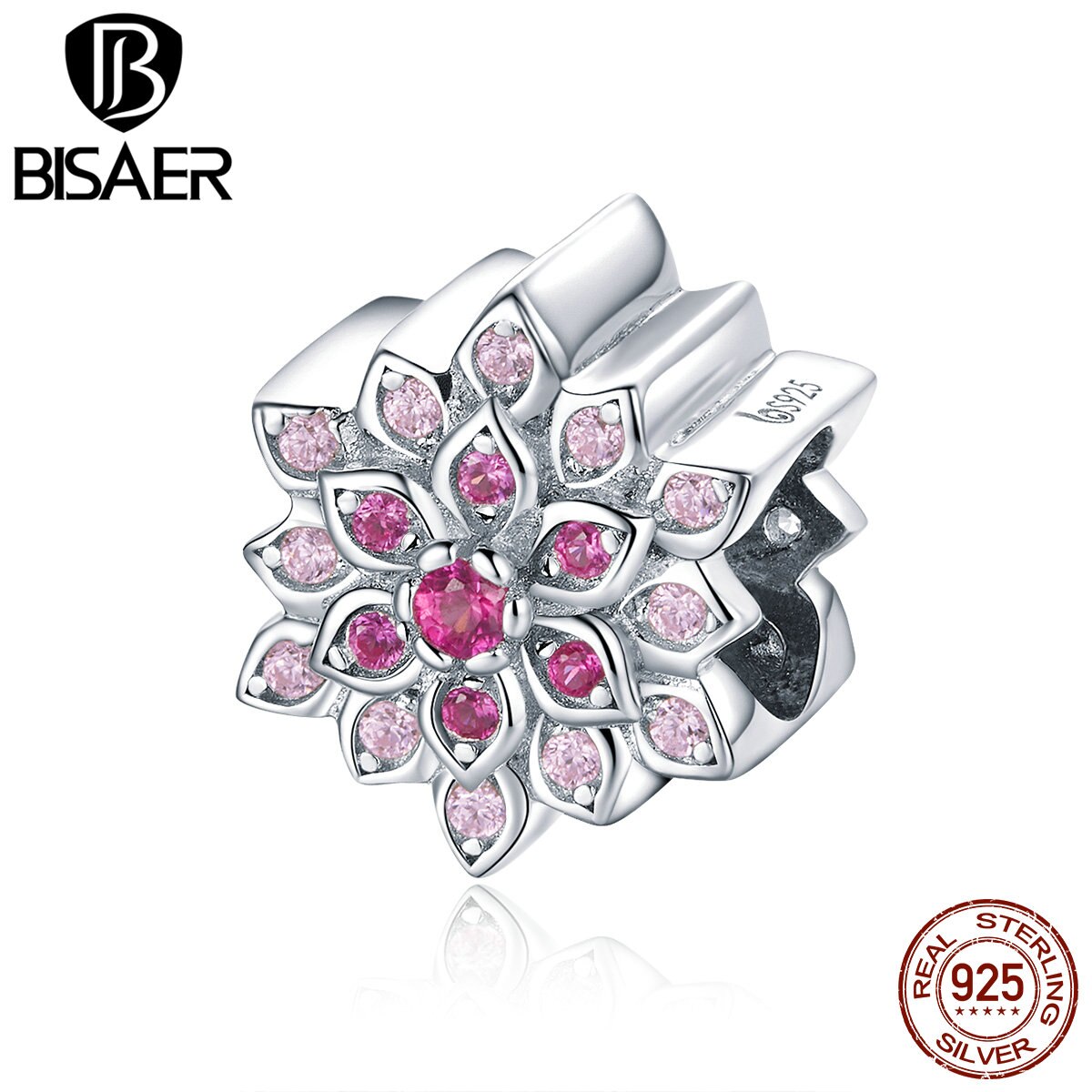 BISAER Echt 925 Sterling Silber Rosa verrotten Lotus Blume Perlen passen Reize Armbänder & Armreifen Sterling Silber Schmuck EFC038