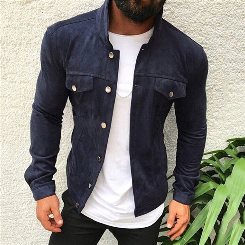 Heren denim jeans jassen klassieke western stijl trucker effen jas jas bovenkleding herfst lange mouw casual knopen jas jassen: Marineblauw / Xxxl