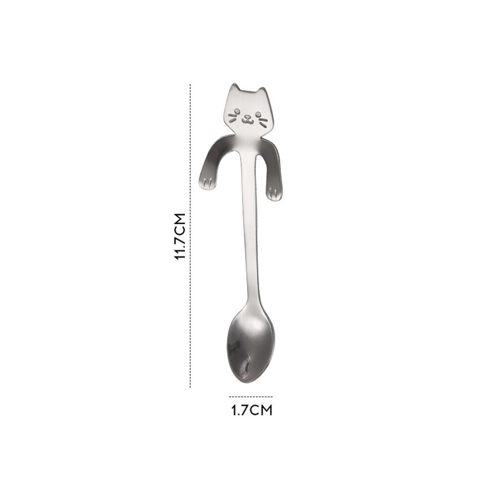 Coffee Spoon Mini 304 Stainless Steel Cartoon Cat Spoon Long Handle Flatware Coffee Drinking Tools Kitchen Gadget: 1