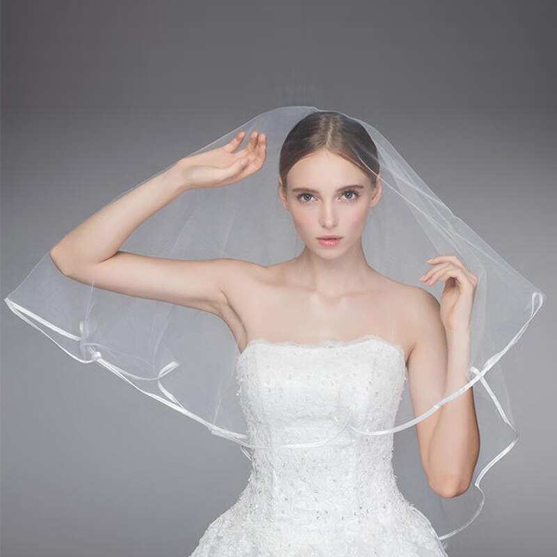 Voile de mariée à un niveau, m, en Satin blanc, accessoire de mariage, , bon marché, dernière collection 1.5