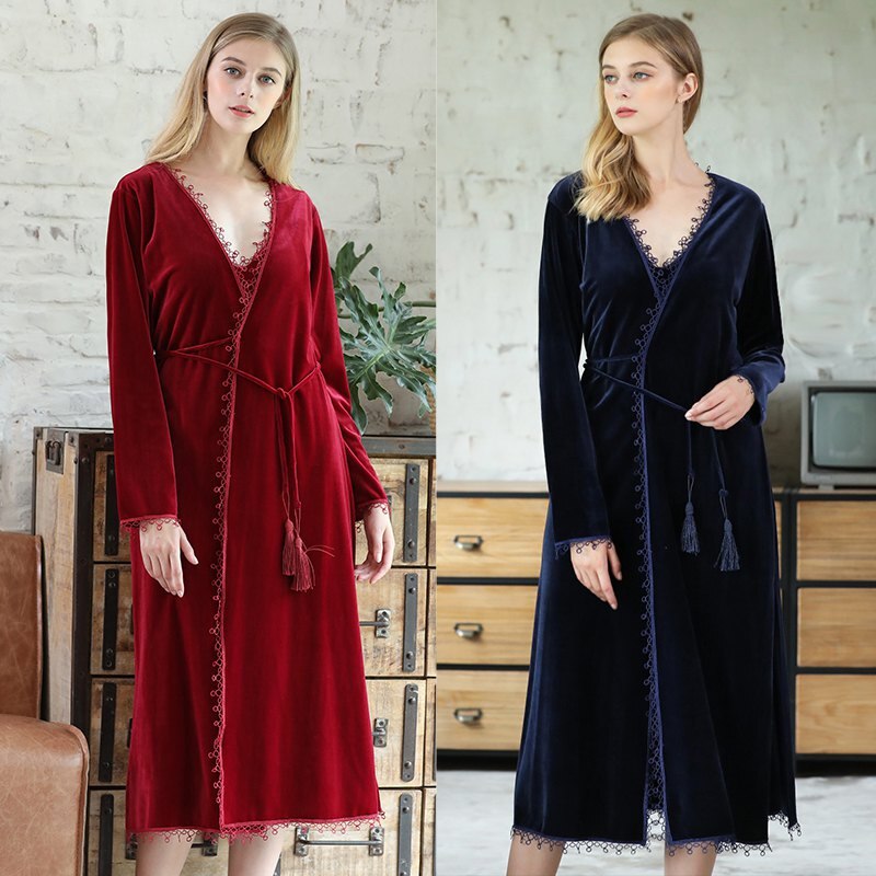 Nightgowns Women Autumn Velvet Homewear French Style Sexy Long Sleeve Warm Sleepwear