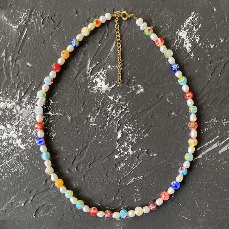 Natural Pearl Necklace for Women Colorful Natural Beaded Choker Exquisite Handmade Jewelry