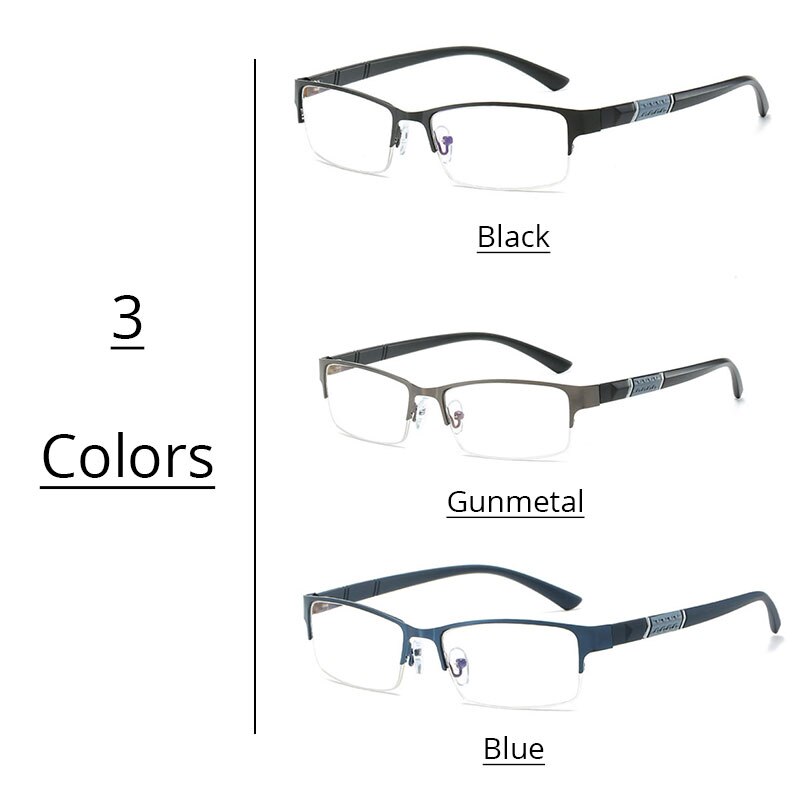 Gafas para miopía para hombre, lentes antirayos azules para ordenador, medio marco 0-0,50-1,0-1,50-2,00-2,50-4,00-4,50-5,00-5,50-6,00