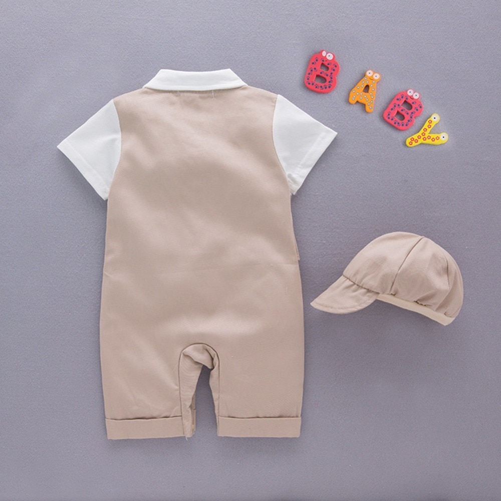 Dla niemowląt chłopcy romper formalne impreza pan kombinezon z kokardą krawat kapelusz