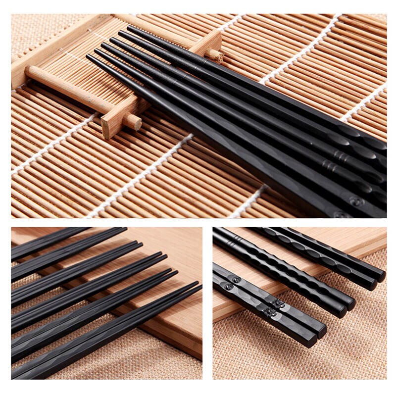 Palillos de metal antideslizantes para Sushi, utensilios de cocina reutilizables de estilo japonés/chino, bonito en blanco y negro, 1 par