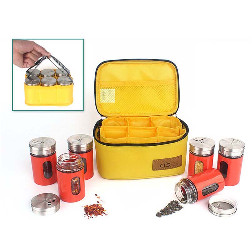 6 Stuks Kruidkruik Set Cruet Kruiderij Rvs Kruiden Doos Zout Peper Shakers Camping Outdoor Bbq Gereedschap Met Opslag tas