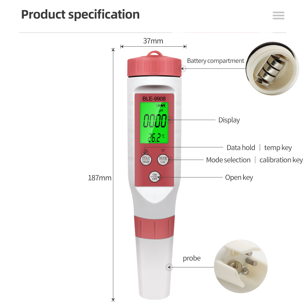 PH Analyzer/EC/TDS/TEMP Meter Ph Water Meter Blue Tooth APP Online ATC for Drinking Water Aquarium Lab Hydroponics Swimming pool