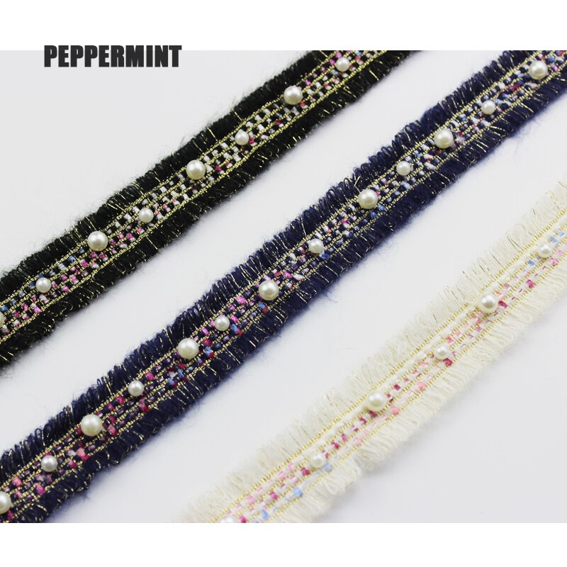 1yard Beaded Tweed Trim 3cm Gold Pearl Lace Sewing Trim Ribbon Fabric Handmade DIY Costume Dress Sewing Supplies Craft