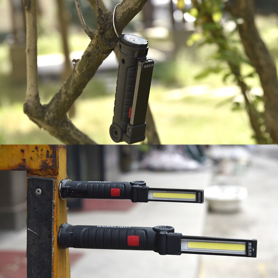 USB Rechargeable Battery Multi Function Folding Work Light COB LED Camping Torch Red Flashlight Magnet hook Up Portable lantern