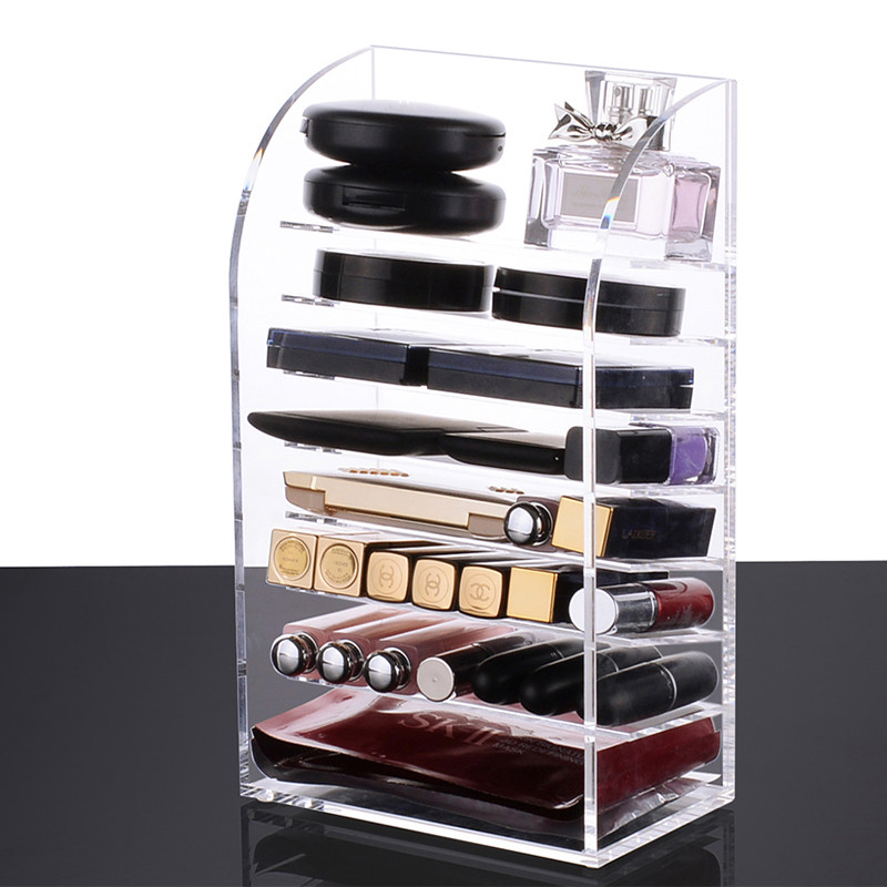 Flerskikts makeup arrangör akryl läppstift hållare smink fall kosmetika förvaringslåda nagellack display stativ rack: Transparent 8