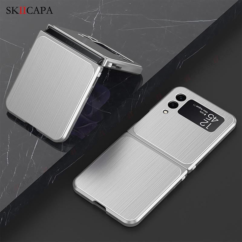 Magnetische handyhülle aus gebürstetem metall für samsung z kippen 3 5g rahmen aus aluminiumlegierung, hartschalen-schutzhülle mit schnalle für Galaxis z kippen 3 5g -f711b: Silber