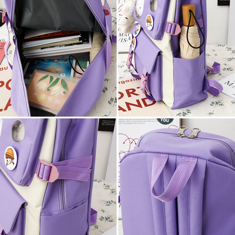 4 stück einstellen Schul Taschen für Teenager Mädchen Rucksack Hohe Schule Rucksack Leinwand Reise Frauen jugendlich Schüler Bookbags