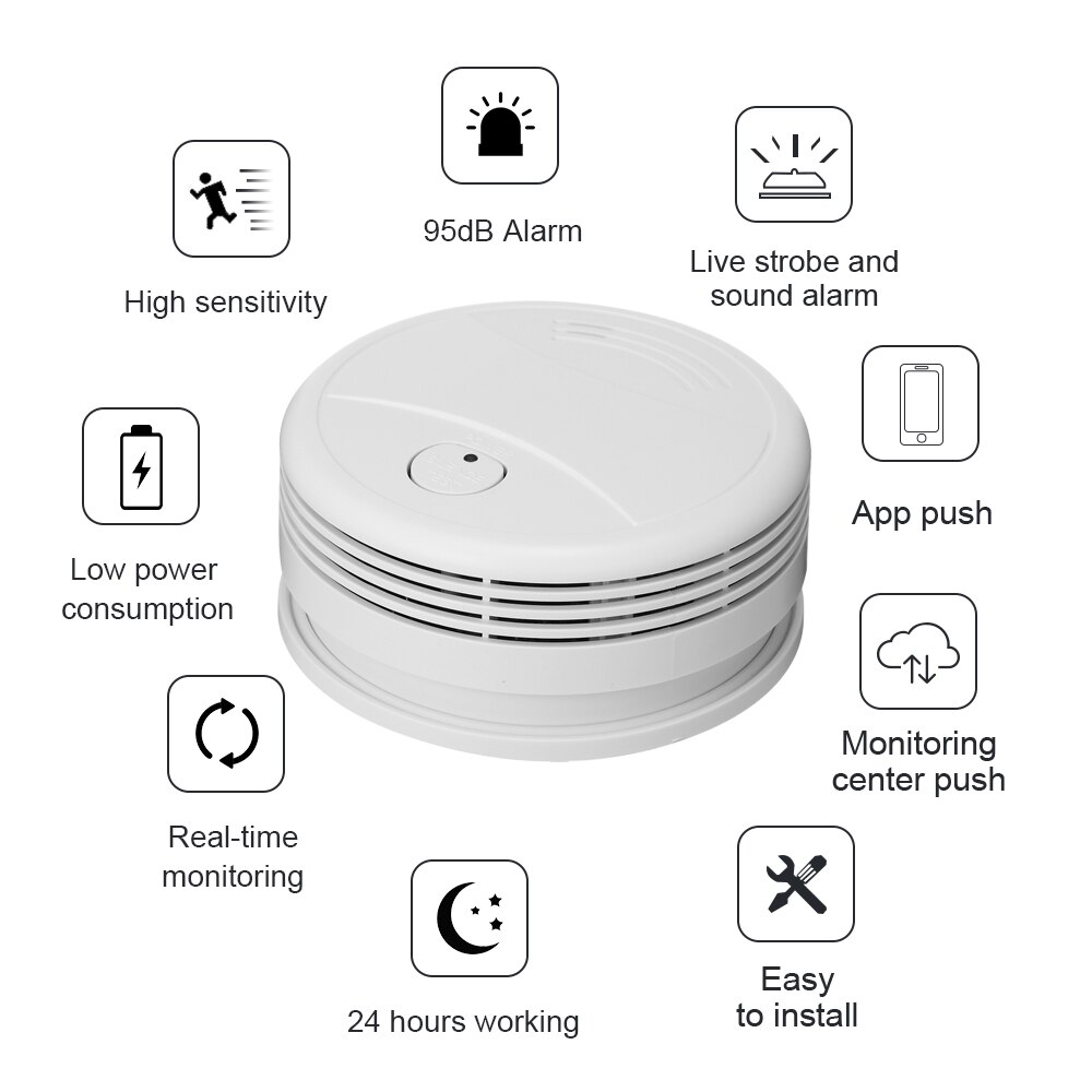 Tuya-Detector de humo Wifi, sistema de alarma contra incendios para casa y oficina, alarma de seguridad portátil