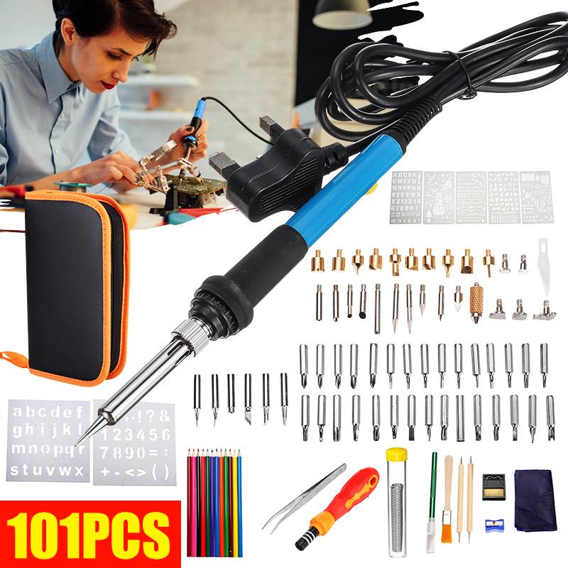 101pcs 60W Adjustable Temperature Electric Soldering Iron kit 220/110V Wood Burning Pen Rework Station Heat Pencil Repair Tools