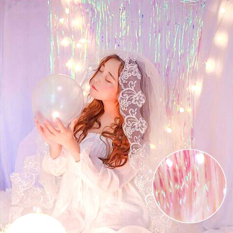 Mode Creatieve Sales Shimmer Iriserende Folie Fringe Gordijn Verjaardagsfeestje Decoratie Mermaid Eenhoorn Achtergrond
