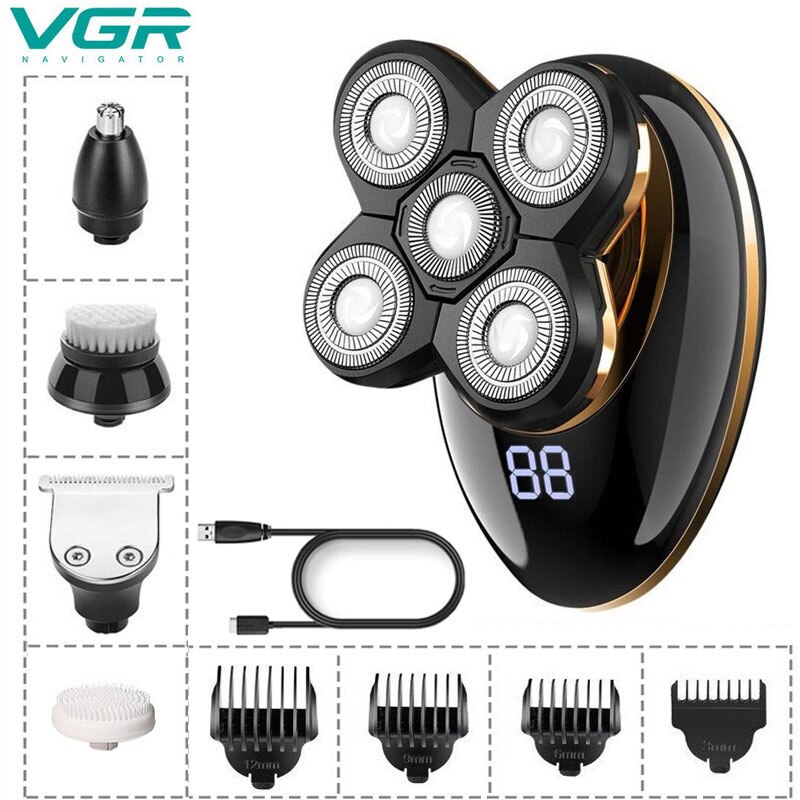 VGR Multifonction Visage Rasoir Électrique 5 Têtes Flottantes Rasoirs Électrique Rasoir Nez Tondeuse Machine USB Rasoir Rechargeable tondeuse barbe tondeuse cheveux professionnelle tondeuse tondeuse barbe rasoir electr: V058