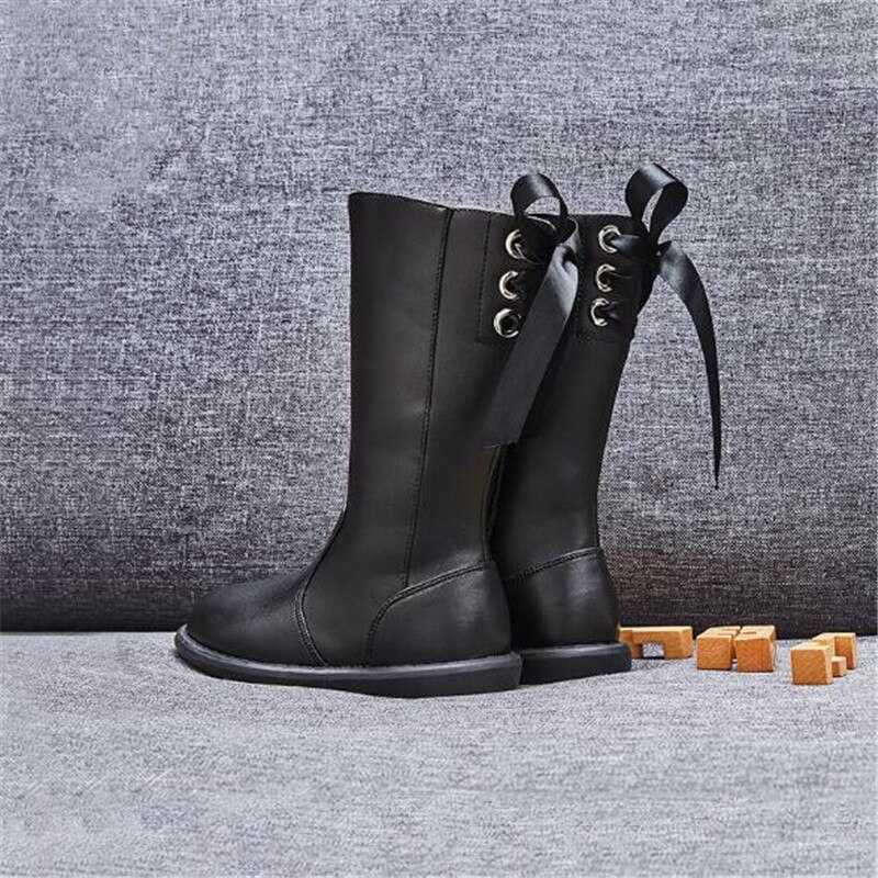 Herfst/Winter Zwarte Hoge Laarzen Meisjes Prinses Korte Pluche Warme Schoenen Kinderen Student Baby Peuter Knight Laarzen Kids 02