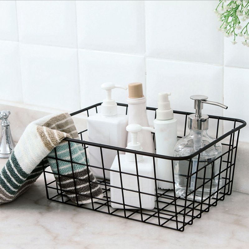 4Pcs Food Storage Box Clear Container Set with Household Iron Kitchen Bedroom Sundries Snack Storage Basket Black