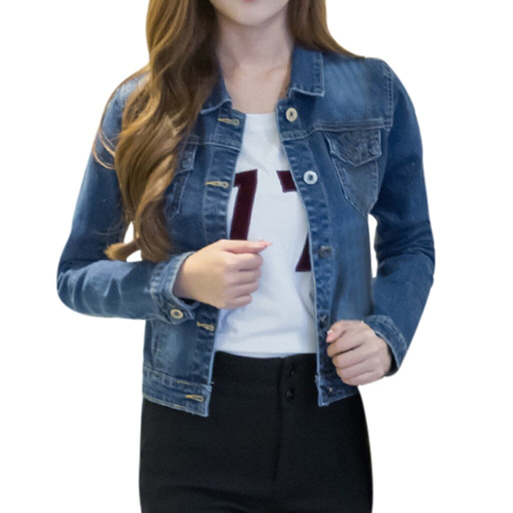 Short Denim Autumn Winter Jackets Women White Wash Long Sleeve Vintage Casual Jean Jacket Bomber Denim Coat Tattered#3: S