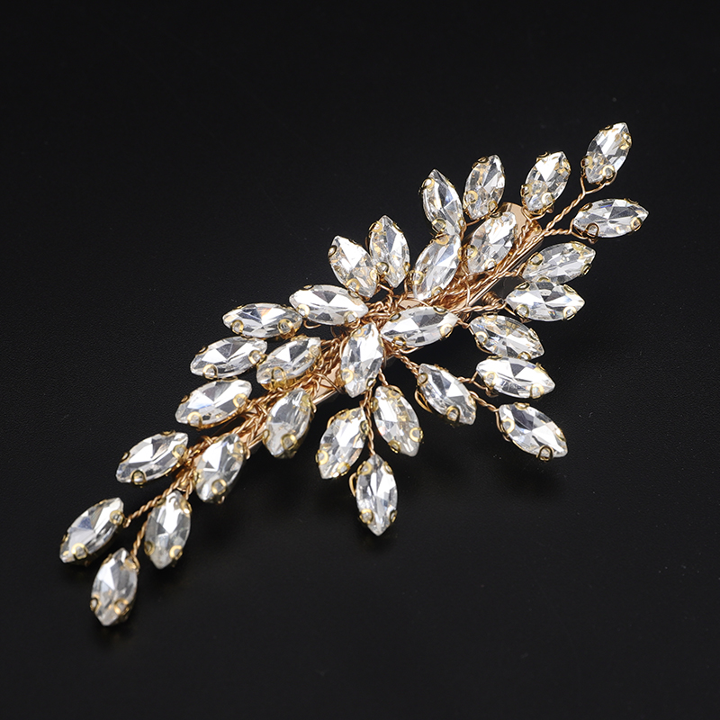 Trendy Sølv Rhinestone Brud Hårklemme - Håndlaget Bryllupshårpynt Gull Fest Brud Hårpynt Grønn Tiara