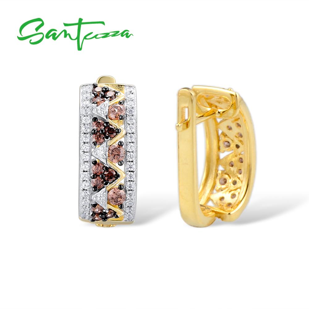 SANTUZZA 925 Sterling Silber Stud Ohrringe Schmuck Ohrringe Für Frauen Runde Schokolade Weiß Cubic Zirkon 925 Sterling Party
