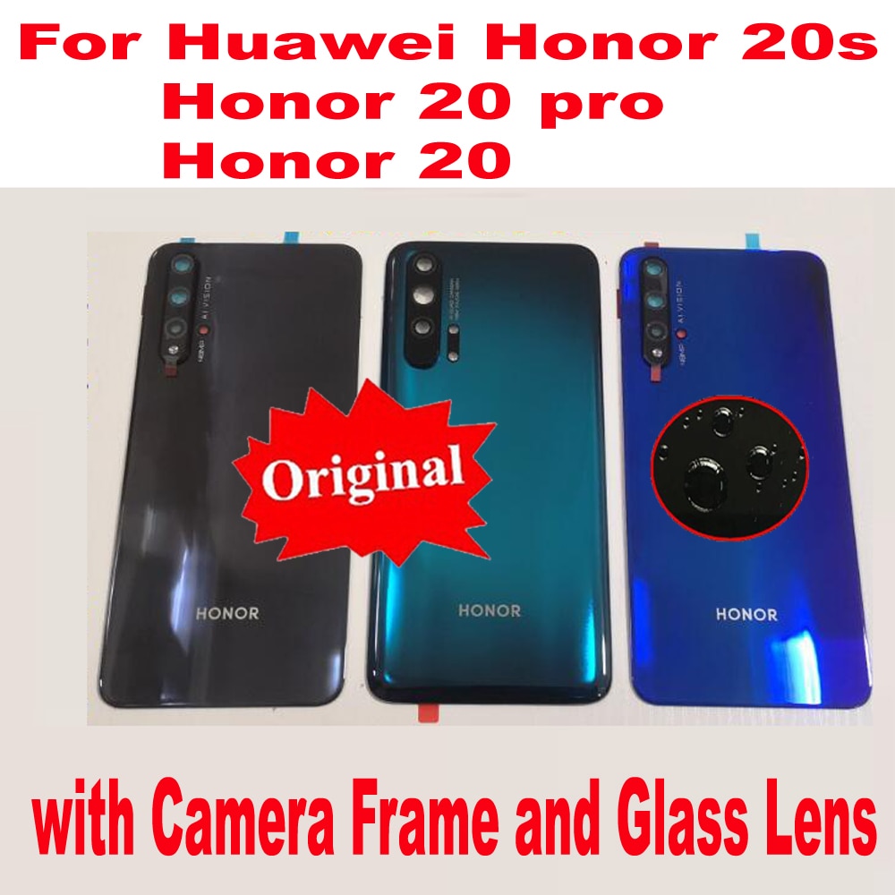 Original Best Rear Case For Huawei Honor 20 / 20S / 20 Pro Back Battery Cover Housing Door + Camera Frame Glass Lens + Flash
