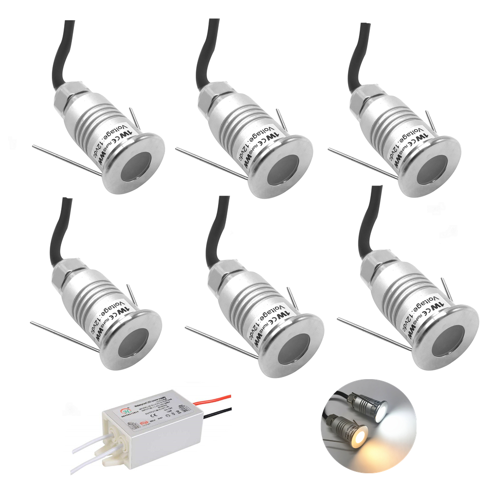 Luz subterránea 1W Mini iluminación enterrada DC12V impermeable IP67 cubierta de escalera lámpara de jardín Luz de esquina de pared luces 6 uds con controlador