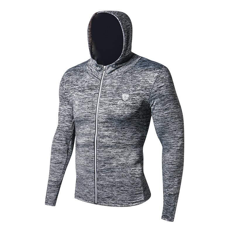 Uomini Corsa e Jogging Con Cappuccio Camicette Fitness Felpa Quick-dry Palestre di Formazione T-Shirt Dei Vestiti del lungo-manicotto di Sport Camicette: M / Gray