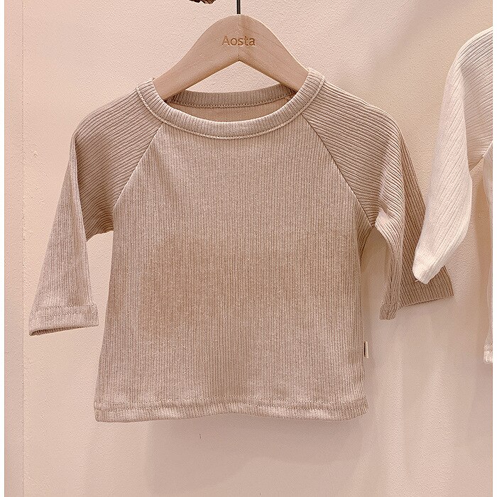 Newborn Baby Boys Girls Clothes Solid Baby Sweatshirt Cotton Long Sleeve T Shirt Tops Autumn All-match Baby Bottoming