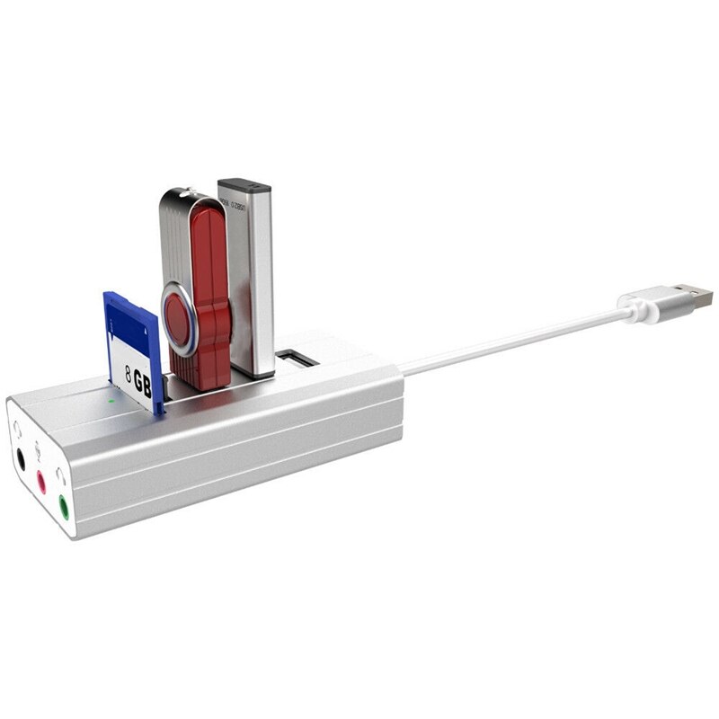 Externe 3.5mm o usb 2.0 geluidskaart met 3 poorts usb hub tf/sd kaartlezer adapter draadkabel