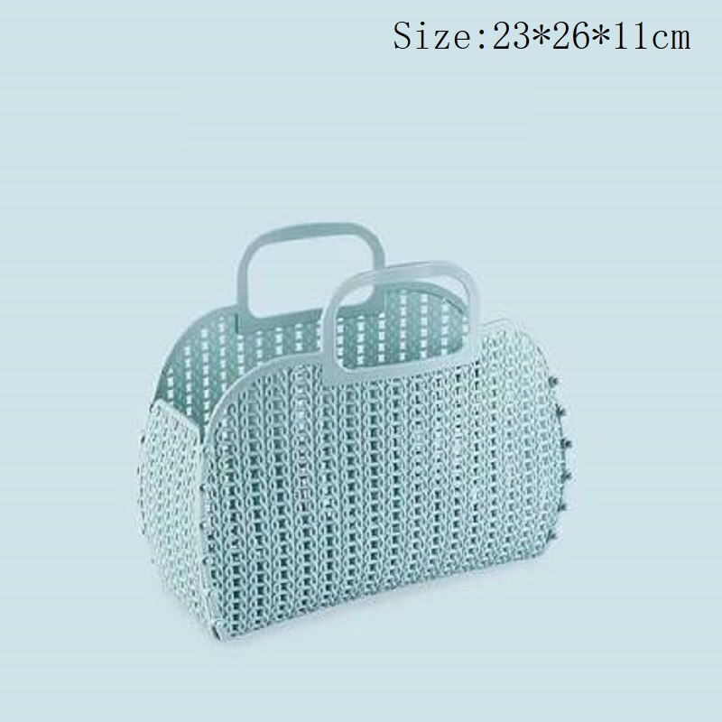 Plastic Bath Baskets Foldable Hollow Wicker Rattan Cosmetic Storage Bucket Bathroom Livingroom Hanging Finishing Drain Organizer: 2-blue