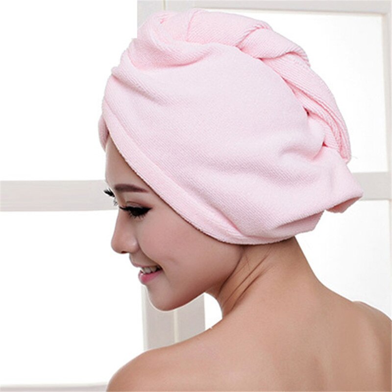 Asciugacapelli avvolgere microfibra dopo doccia asciugamano da donna asciugatura rapida cappello per capelli cap turbante testa avvolgere accessori da bagno per la casa 60X25CM: rosa