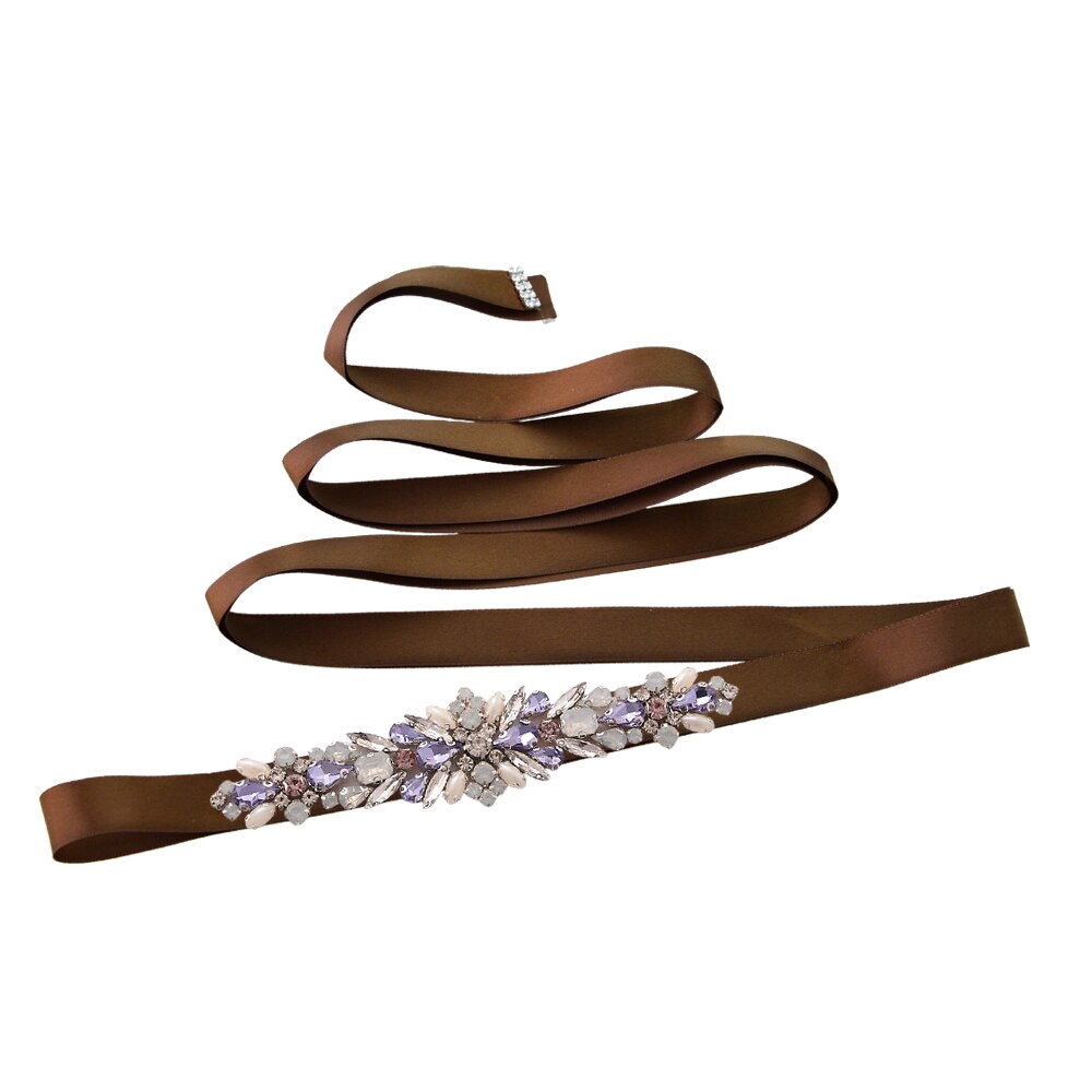 Trixy  s451 ursnygga bröllopsbälte skärp dam strass bälte brud skärp bälte kristall bälte diamant bälten för bröllop tillbehör: Brun