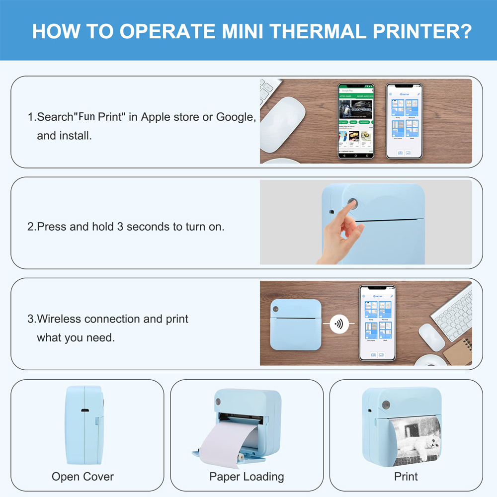 Mini impresora portátil de impresión térmica, máquina de impresión inalámbrica sin tinta, de bolsillo, autoadhesiva, para etiquetas y fotos