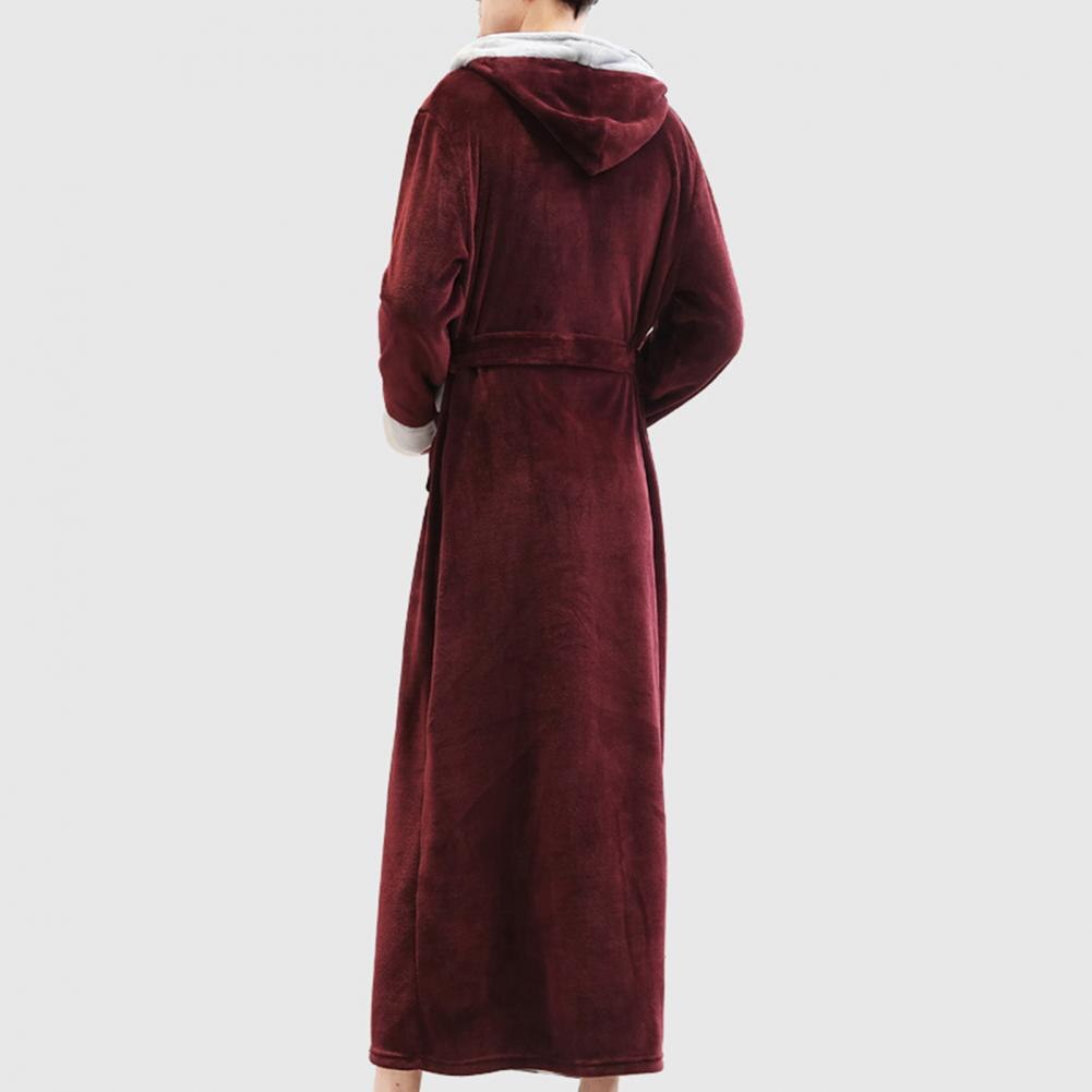 Bata de franela de manga larga para hombre, ropa de dormir con bolsillos y capucha, otoño e invierno,