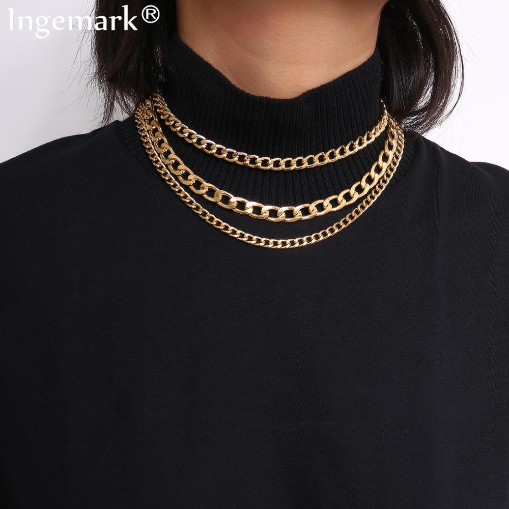 Hip Hop Chunky Choker Ketting Kraag Steampunk Mannen Rock Big Chunky Aluminium Goud Kleur Dikke Ketting Ketting Vrouwen Sieraden