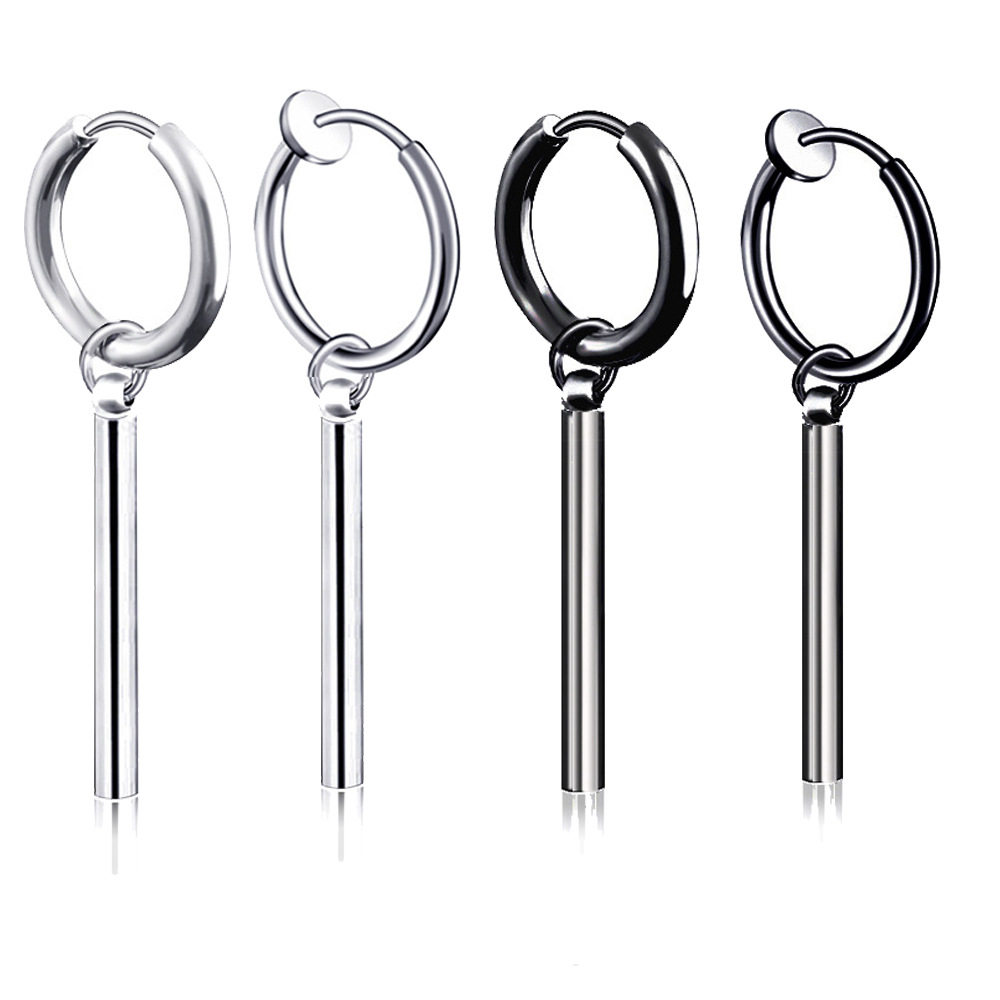 Pendientes falsos minimalistas de Roronoa Zoro, barra cuadrada, pendiente de aro colgante, Clip de oreja, pendiente de acero inoxidable, joyería para hombres