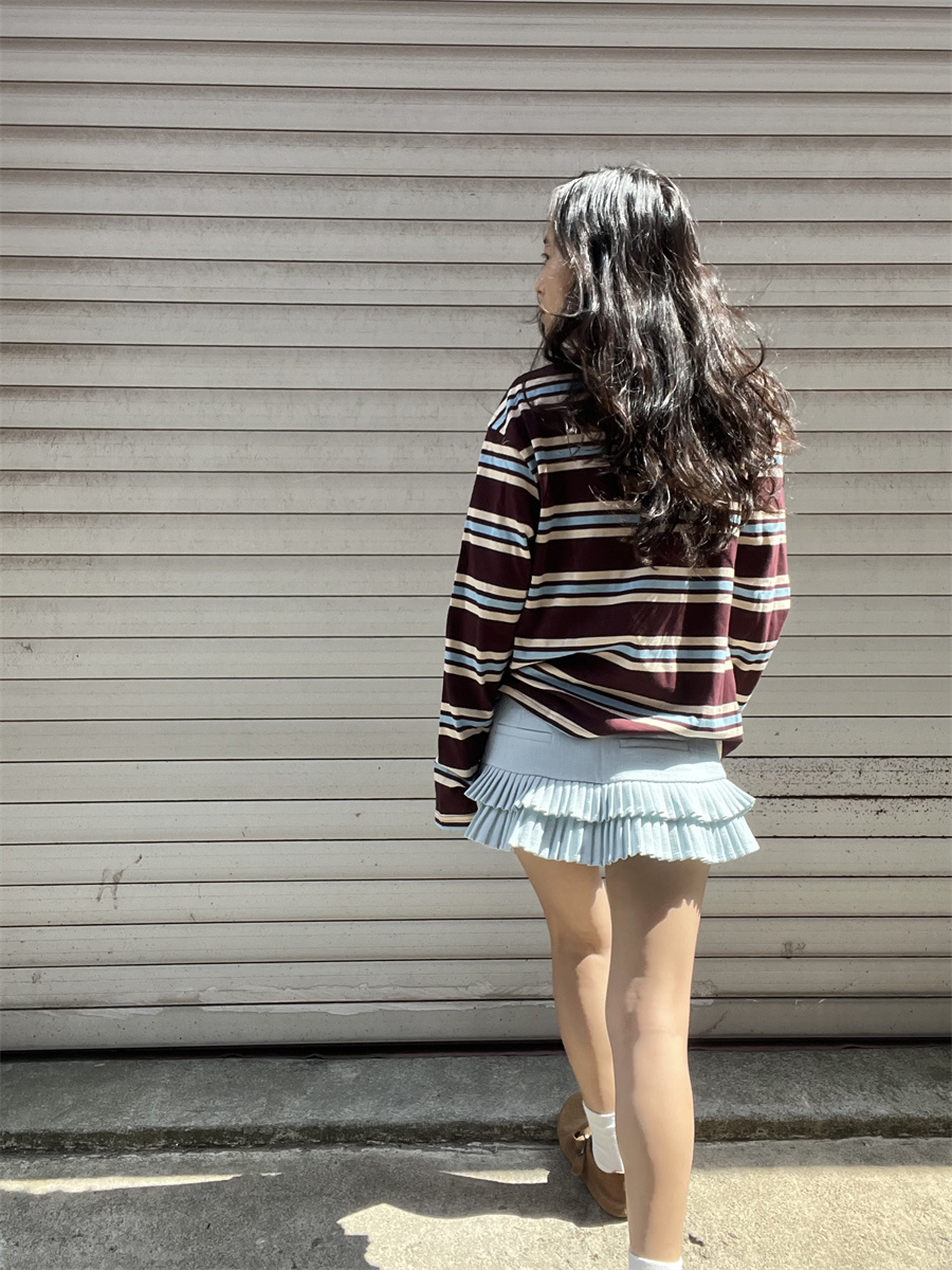 Sommer poloshirts dame langærmet crop top farveblok grøn stribet print poloshirts dame afslappede toppe stribet brun efterår